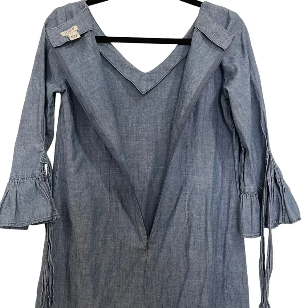 J. Crew‎ Sz 2 Blue Chambray  Denim Dress Bell Sleeve Lightweight Cotton Women's